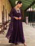 Janasya Women's Purple Georgette Embroidered Gold Printed Anarkali Kurta With Dupatta Set